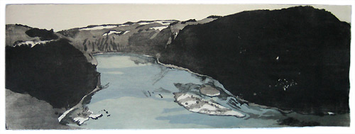 Rhein River 1, Japanese woodblock print, 24 x 67 cm, 2009