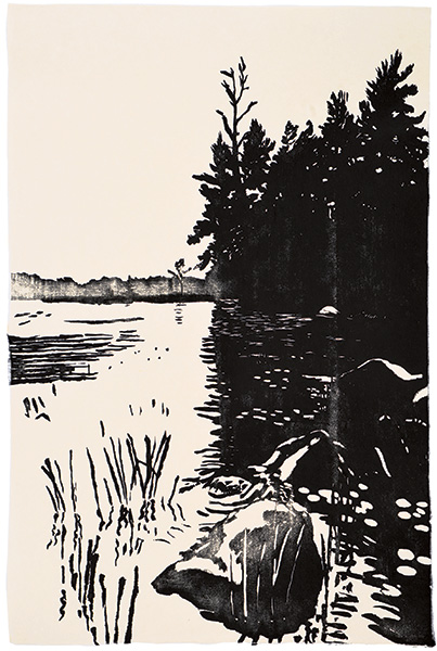 Listen to the Loon!, Maine, Japanese woodblock print, 67 x 47 cm, 2010