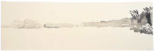 Crossing the Lake 1, Japanese woodblock print, 33,5 x 97 cm, 2010