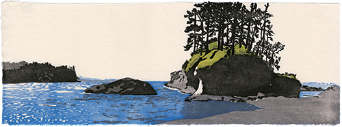 Crescent Beach, Japanese woodblock print, 24 x 67 cm, 2011