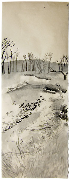 Clear Creek, eveninng, watercolour, 67 x 24, 2011