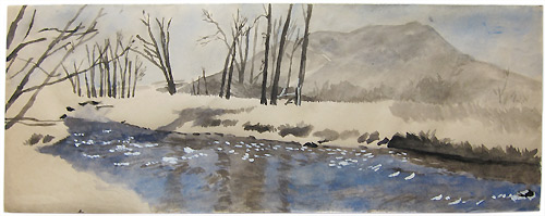 Clear Creek, looking East, watercolour, 24 x 67 cm, 2011