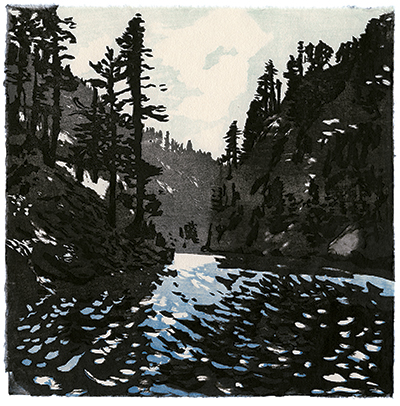 Diablo Lake, Japanese woodblock print, 24 x 24 cm, 2012