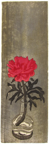 Peony, red, Japanese woodblock print, 92 x 31 cm, 2013
