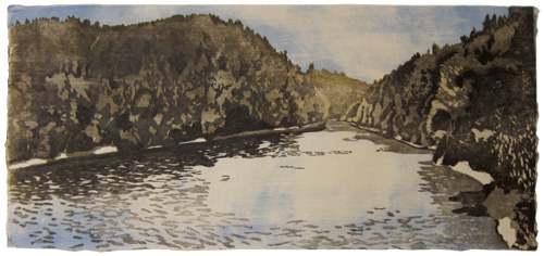 Pfreimd, Bavarian river, Japanese woodblock print, 29 x 63 cm, 2013