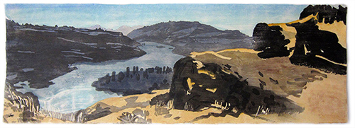 The Columbia River at Sunset, Japanese woodblock print, 33 x 97 cm, 2018
