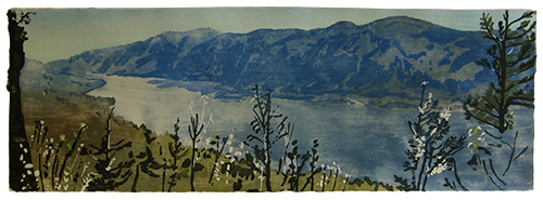 Columbia River 2, Japanese woodblock print, 33 x 97 cm, 2018