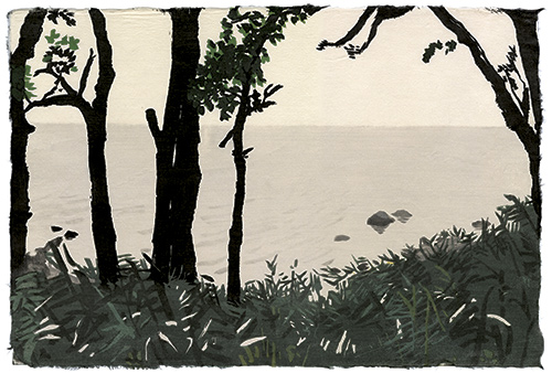 Baltic Sea, reeds, Japanese woodblock print, 30,5 x 46 cm, 2019