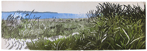 At the Beach, Japanese woodblock print, 33 x 96 cm, 2020