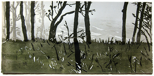 Fog 2, Japanese woodblock print, 30 x 64 cm, 2020