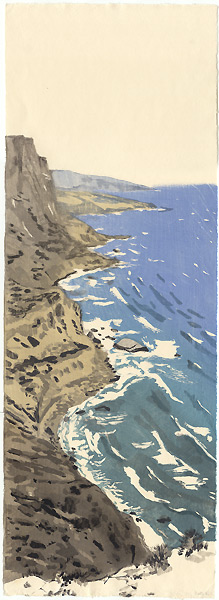 Coast, Crete, Japanese woodblock print, 67 x 24 cm, 2009