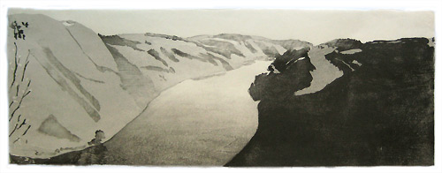 Rhein River 2, Japanese woodblock print, 24 x 67 cm, 2009
