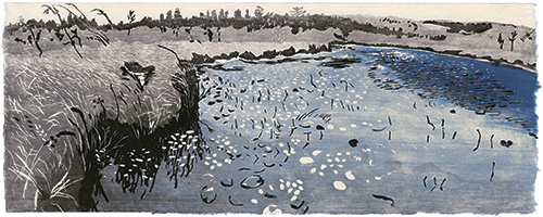 River, Maine, Japanese woodblock print, 24 x 67 cm, 2010