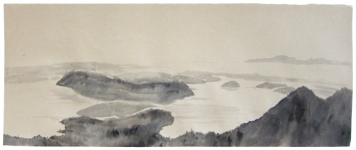 Mt. Constitution, sunrise, view to the West, ink painting, 24 x 67 cm, 2010