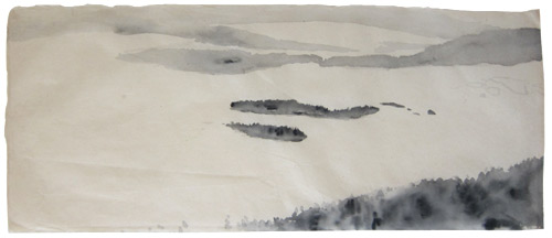 Mt. Constitution, Sonnenaufgang, Blick nach Osten, Tuschmalerei, 24 x 67 cm, 2010