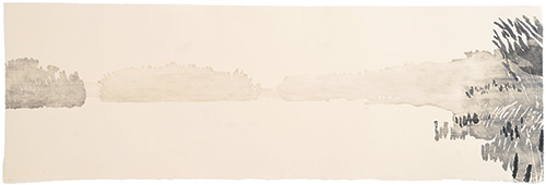 Crossing the Lake 2, Japanese woodblock print, 33,5 x 97 cm, 2010