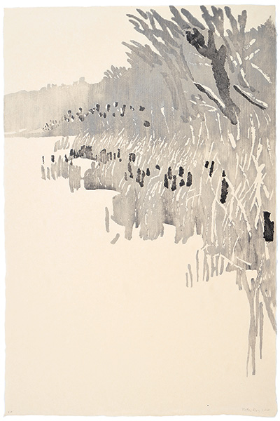 Crossing the Lake 3, Japanese woodblock print, 67 x 47 cm, 2010