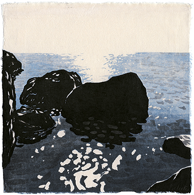 Stones, Long Island, Japanese woodblock print, 24 x 24 cm, 2012