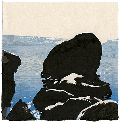 Stones, Long Island, Japanese woodblock print, 24 x 24 cm, 2012