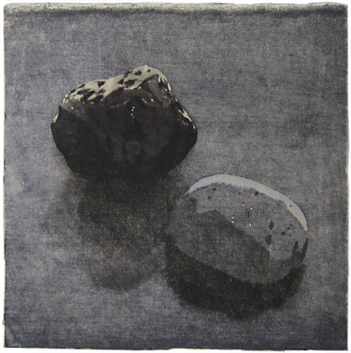 Stones in the Evening Light, Japanese woodblock print, 24 x 24 cm, 2012