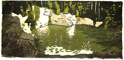 Paradies, quarry, Japanese woodblock print, 29 x 63 cm, 2013