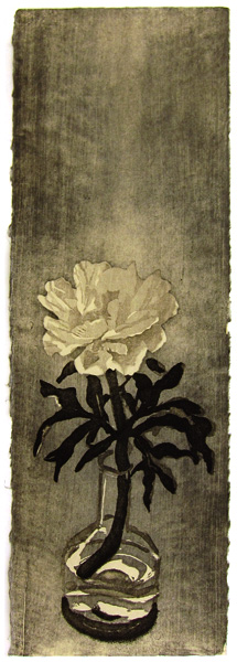 Peony, white, Japanese woodblock print, 92 x 31 cm, 2013