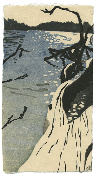 The lake at noon, woodblock print as special edition in book, 27 x 15 cm, 2014