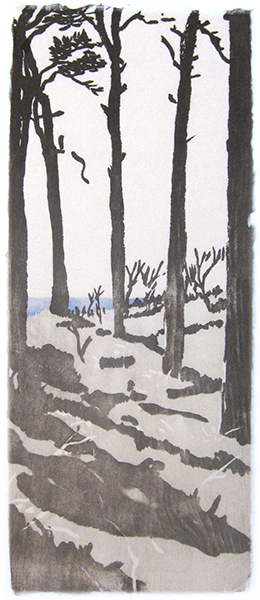 End of the Journey (Baltic Sea Forest), Japanese woodblock print, 56 x 23 cm, 2016