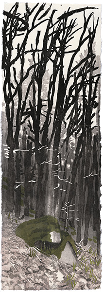 Felsen im Wald, japanischer Holzschnitt, 82 x 28 cm, 2022